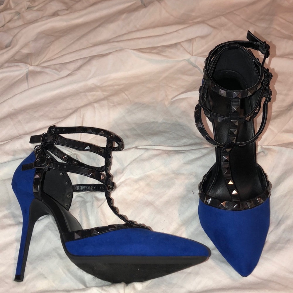 Royal Blue/ Black Studded Heel